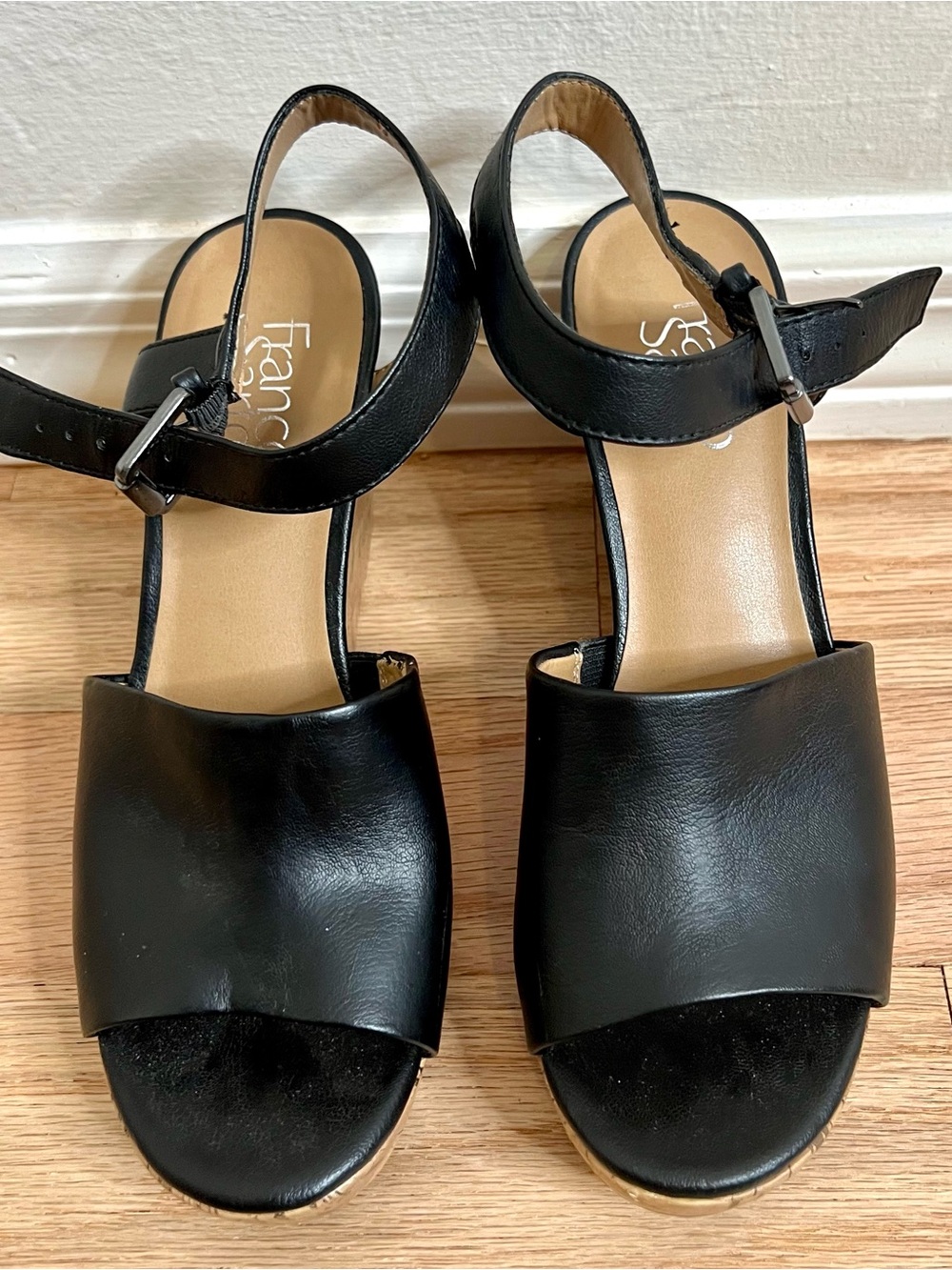 Franco Sarto Black Leather Open-Toe Ankle Strap Sandals